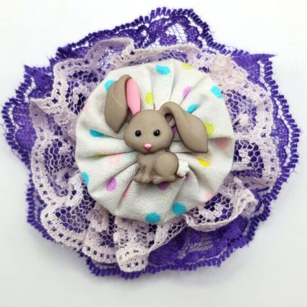 Handmade Craft Easter Grey Bunny Spring Brooch Pin, Good